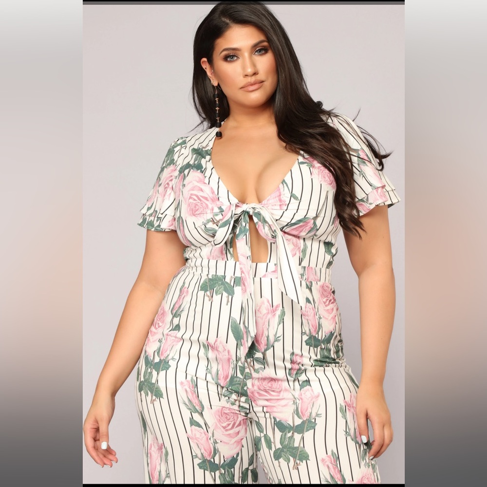 Floral Tie-Front Jumpsuit in Pink & Green